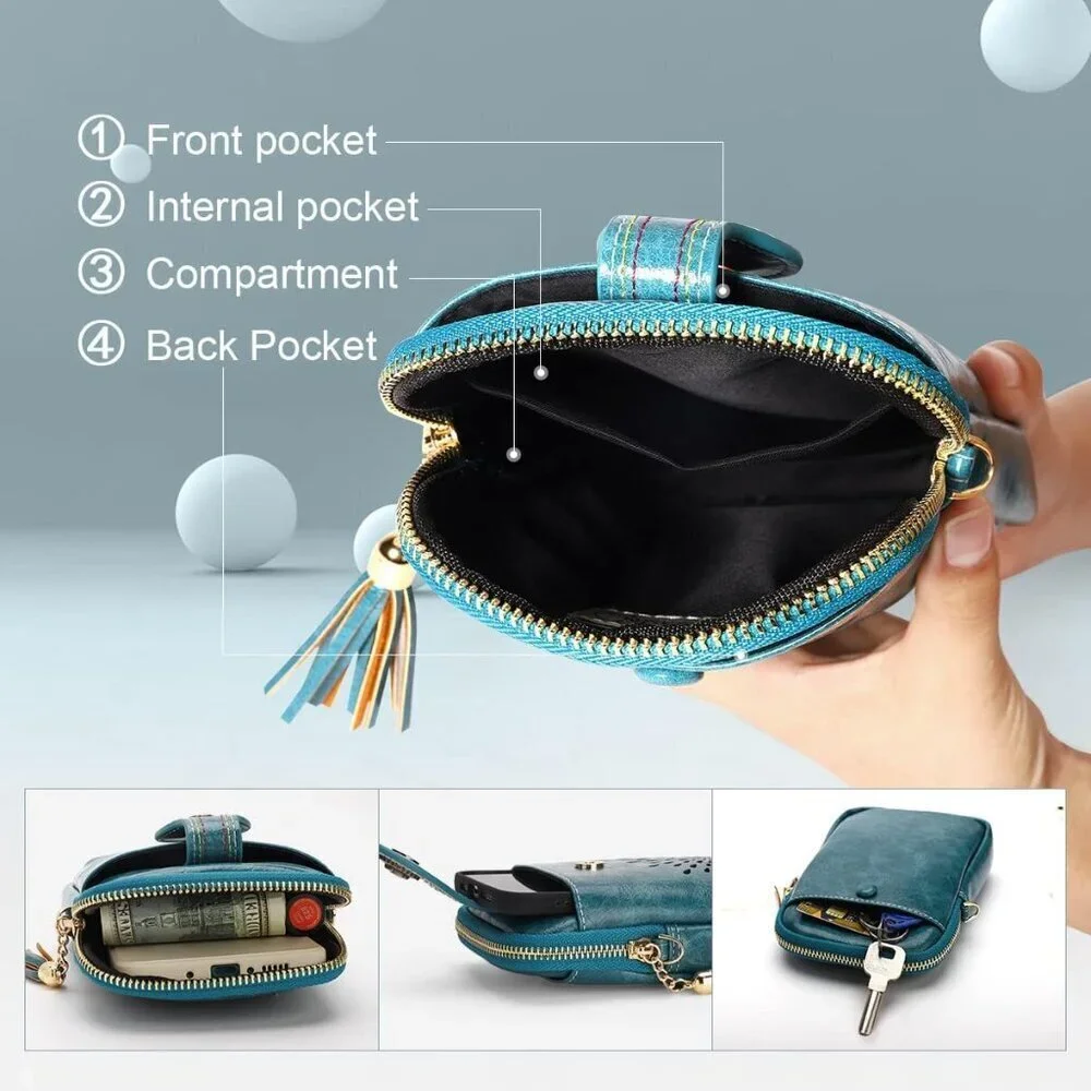 Women’s Vegan Leather Crossbody Bag Compact Organizer Phone Purse